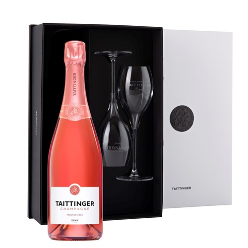 Taittinger Prestige Rose Champagne & 2 Flute Gift Set 75cl - Trusted Seller
